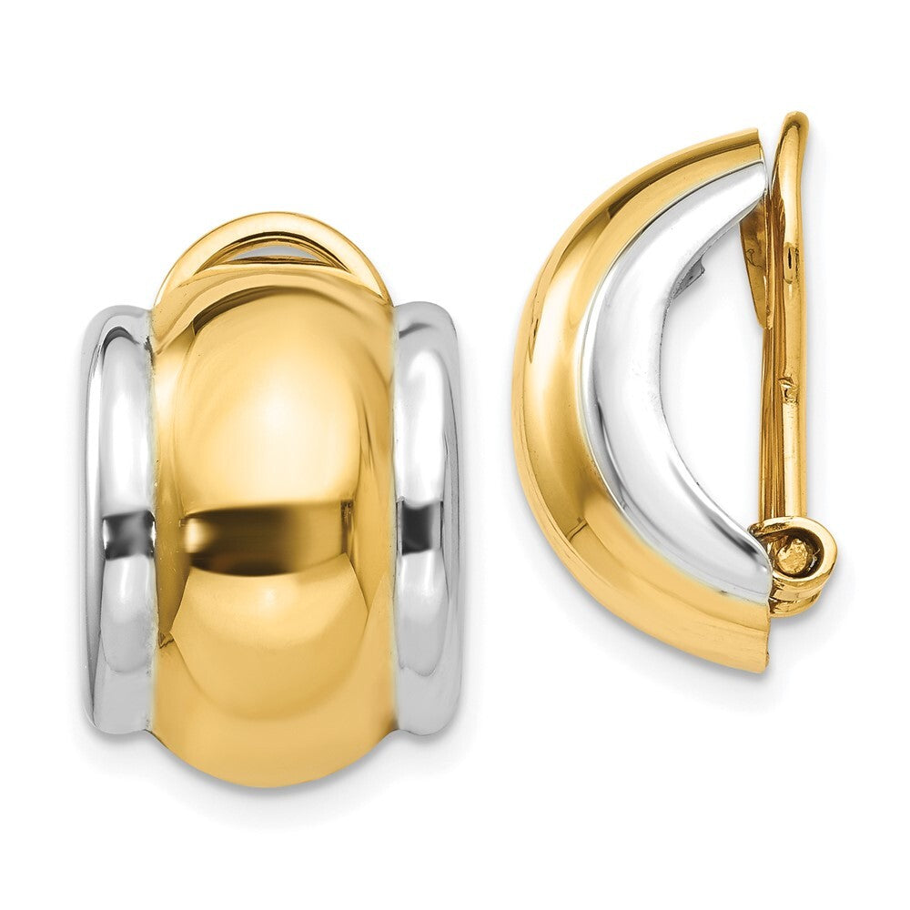14k Yellow Gold with Rhodium Omega Clip Non-pierced Stud Earrings