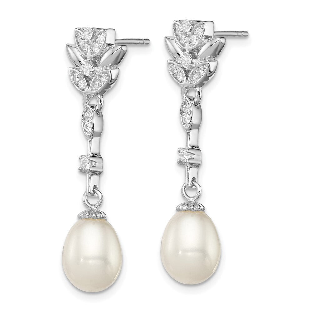 Sterling Silver Teardrop Cultured Pearl & Cubic Zirconia Post Dangle Earrings