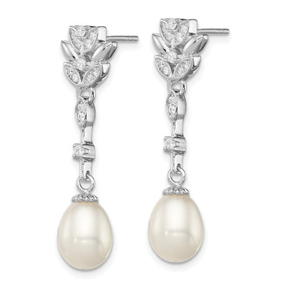 Sterling Silver Teardrop Cultured Pearl & Cubic Zirconia Post Dangle Earrings