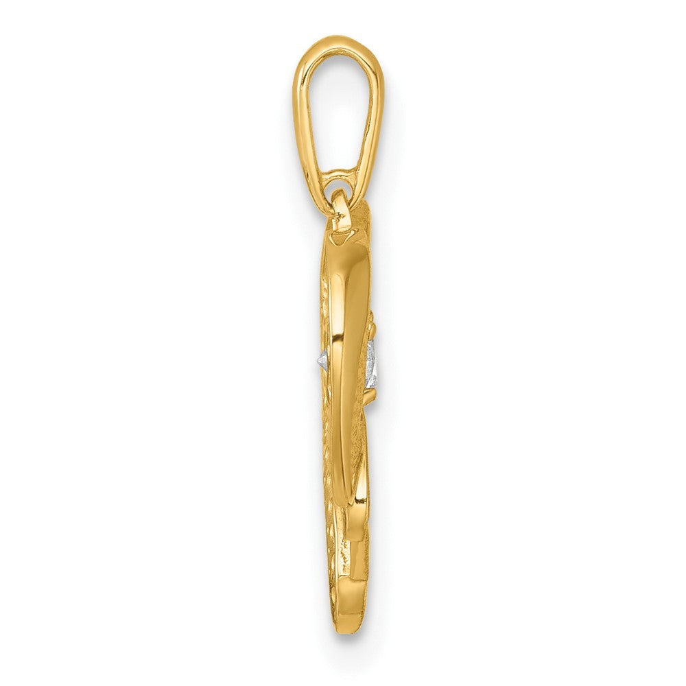14k Yellow Gold Polished White CZ MOM Open Heart Charm Pendant