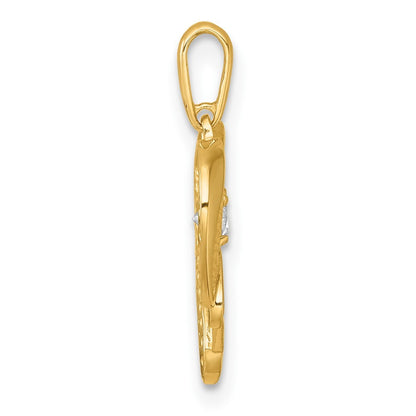 14k Yellow Gold Polished White CZ MOM Open Heart Charm Pendant