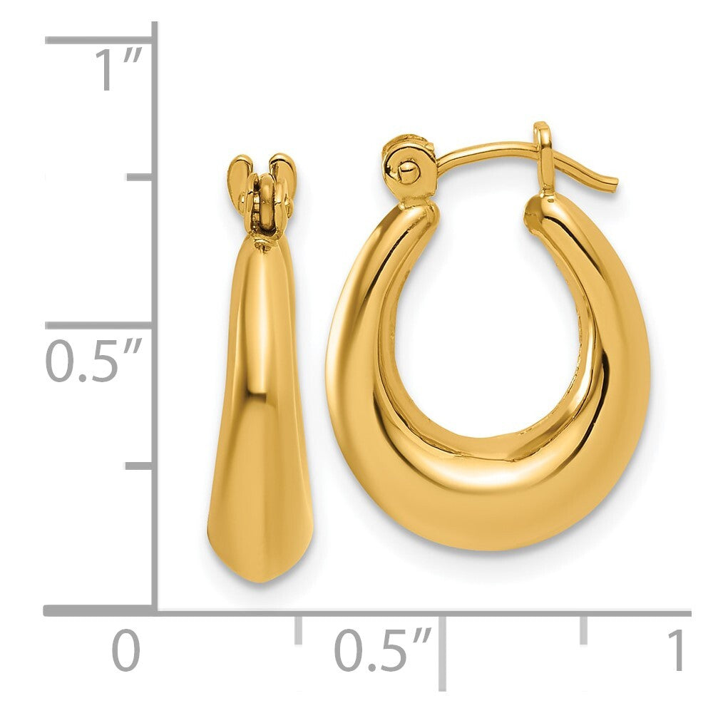 14k Yellow Gold Polished Oval Hollow Hoop Earrings Gift for Women
