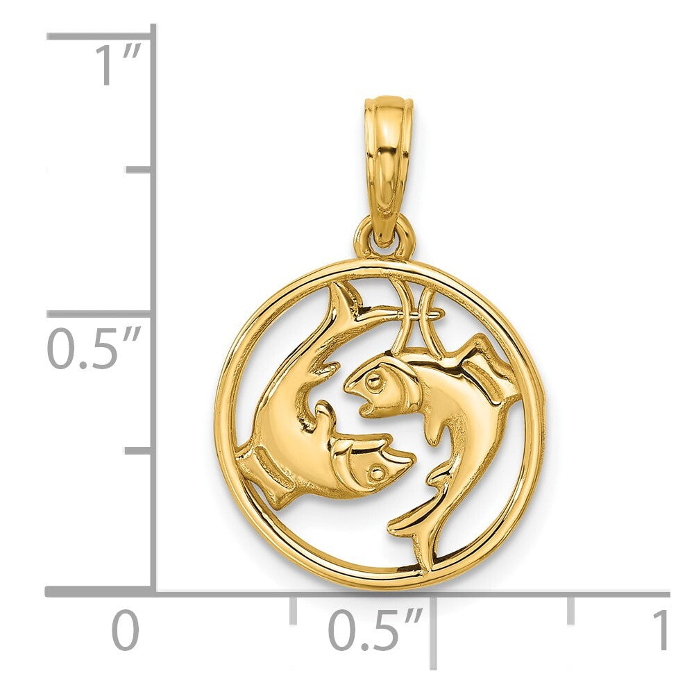 14k Yellow Gold Polished Round Pisces Pendant for Women