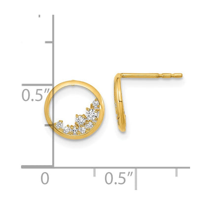 14k Yellow Gold Polished Open Circle Cubic Zirconia Stud Earrings