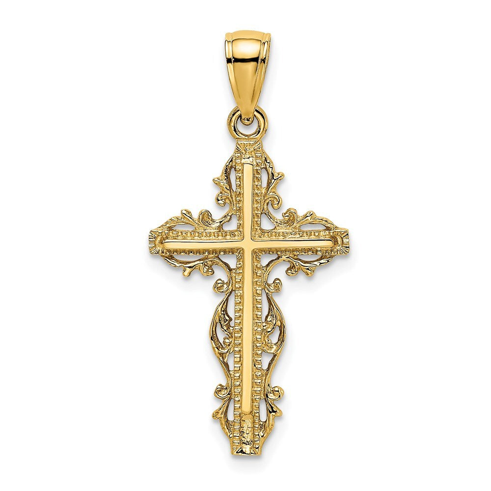 14k Yellow Gold Cross  Lace Trim Charm Pendant for Women