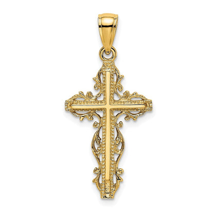 14k Yellow Gold Cross  Lace Trim Charm Pendant for Women