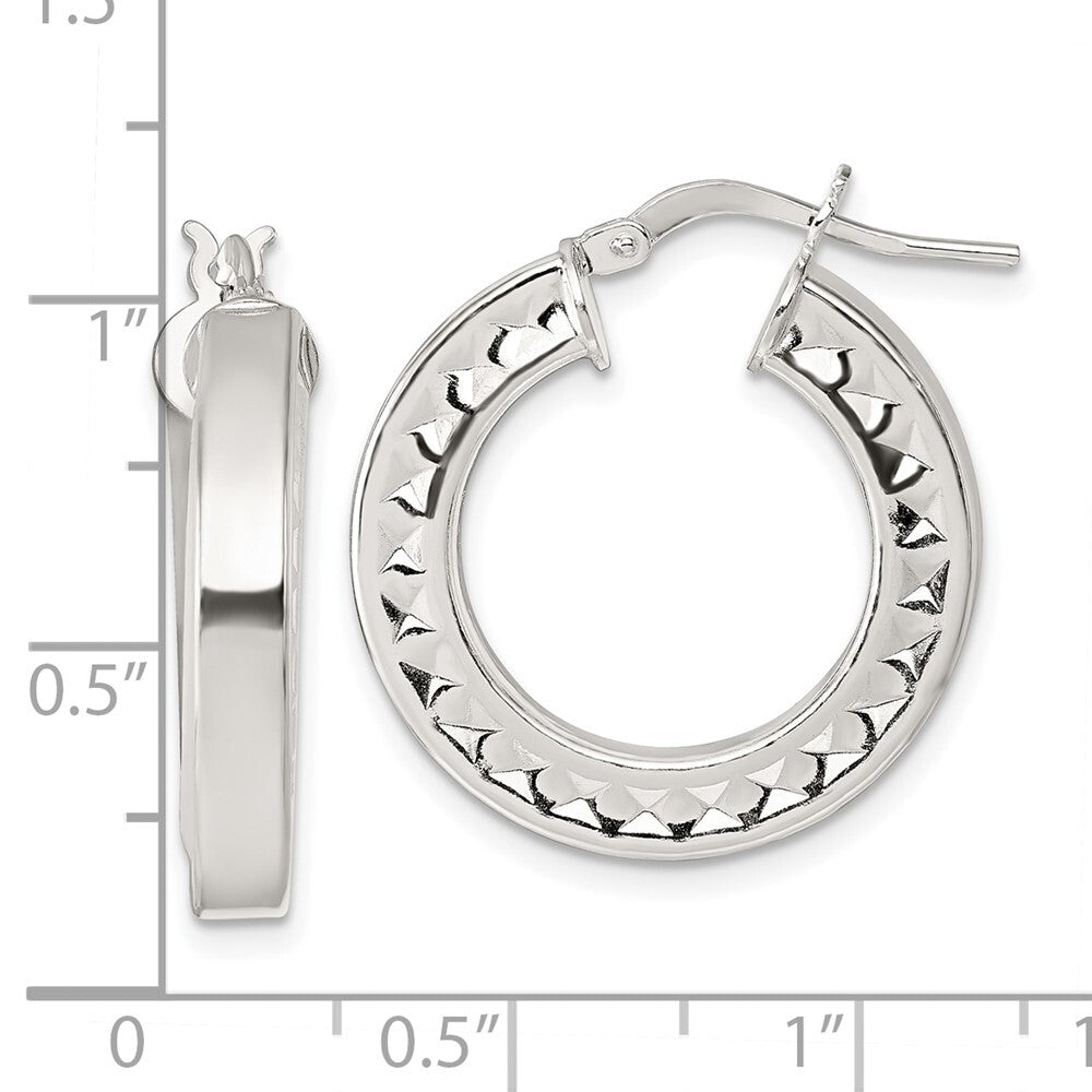 Sterling Silver Polished and Textured Hoop Earrings