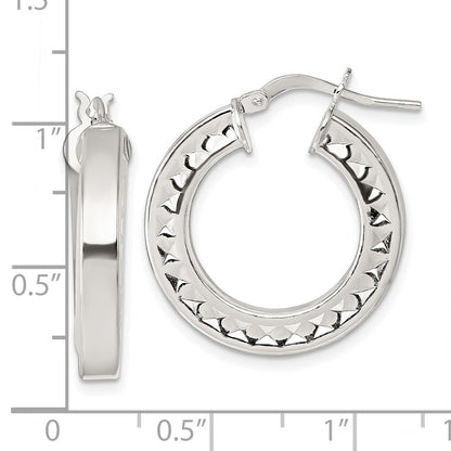 Sterling Silver Polished and Textured Hoop Earrings