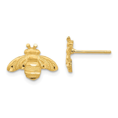 14k Yellow Gold Diamond-Cut Bee Earrings