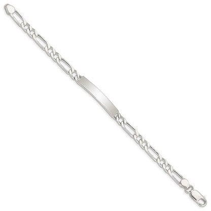 Sterling Silver 8inch Polished Engraveable Figaro Link ID Bracelet