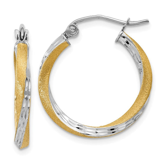 14k Yellow Gold & Rhodium Diamond-cut 2.5mm Twisted Hoop Earrings