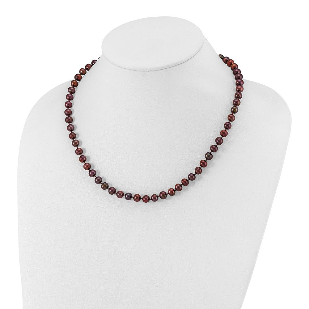 Sterling Silver Rhodium-plated 6-7mm Brown Cultured Pearl Necklace 18"