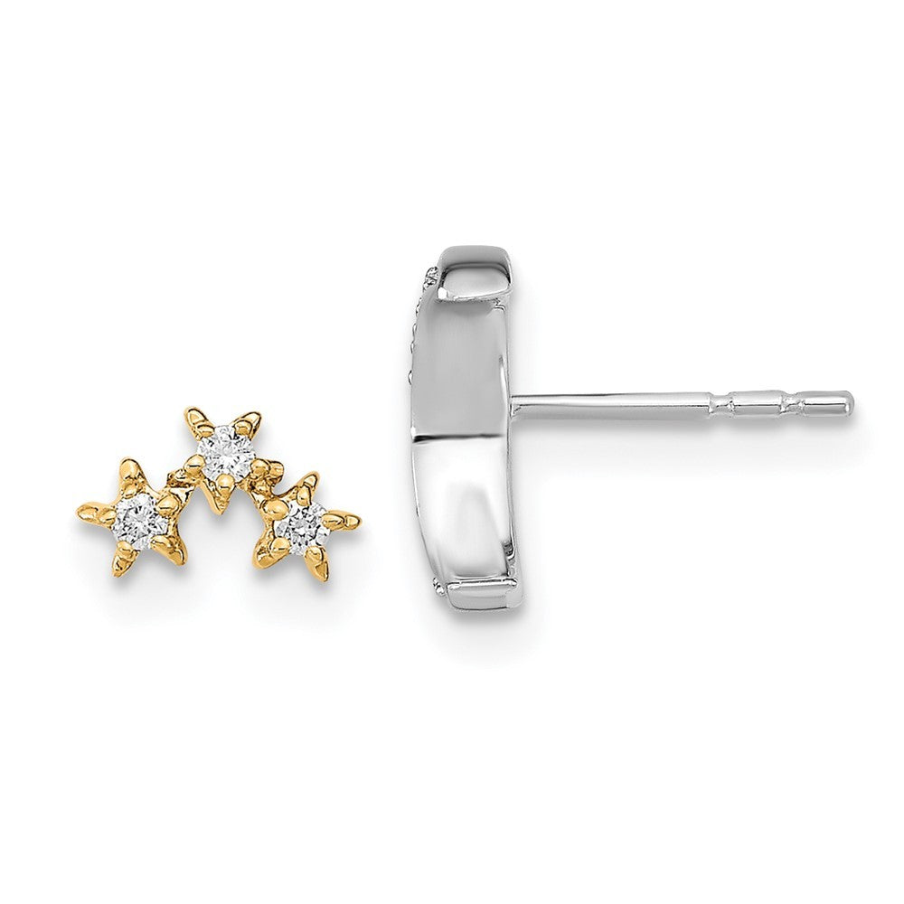 14k Two-tone Gold Moon and 3-Stars Diamond Mis-match Earrings