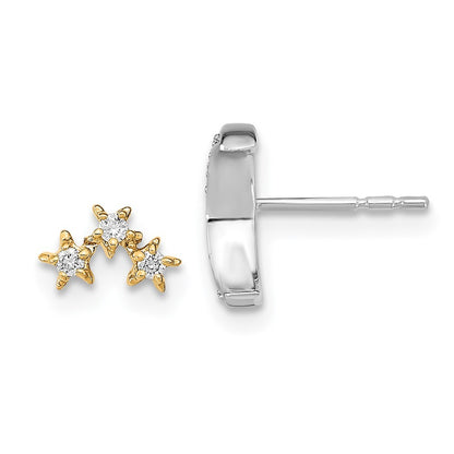 14k Two-tone Gold Moon and 3-Stars Diamond Mis-match Earrings