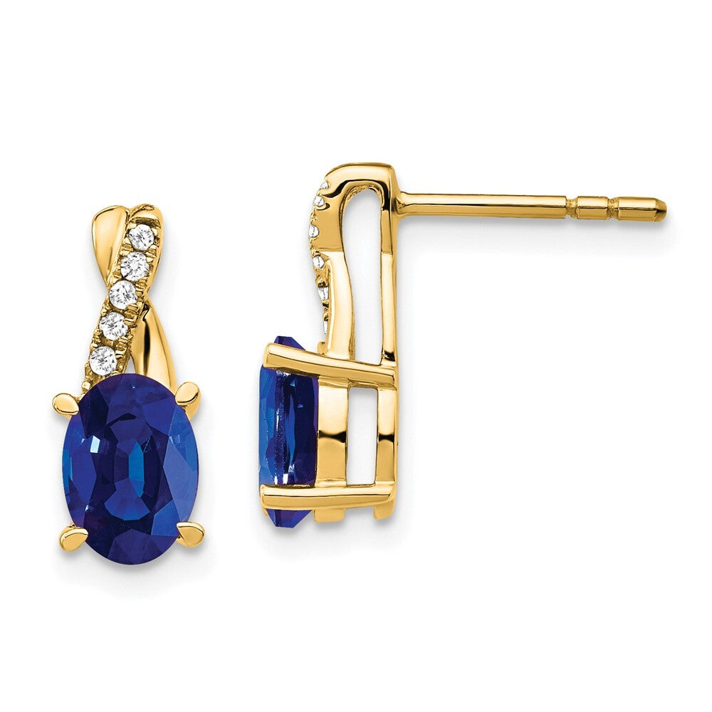 14k Yellow Gold Created Sapphire and Diamond Stud Earrings Gift for Women