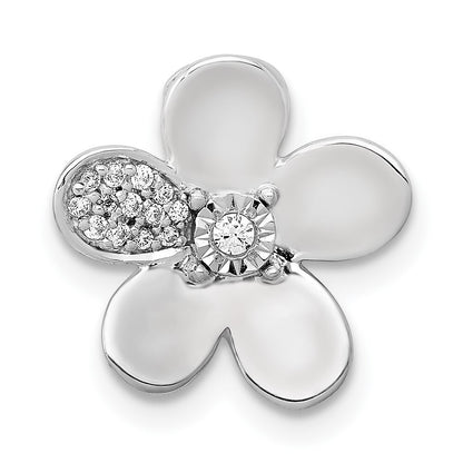 14k White Gold 1/20ct. Diamond Flower Chain Slide Pendant for Women