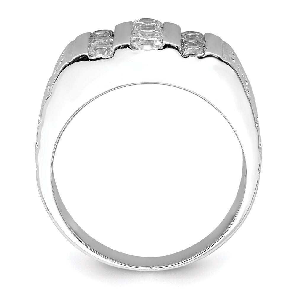 Sterling Silver Rhodium-plated Men's Cubic Zirconia Ring Size 10