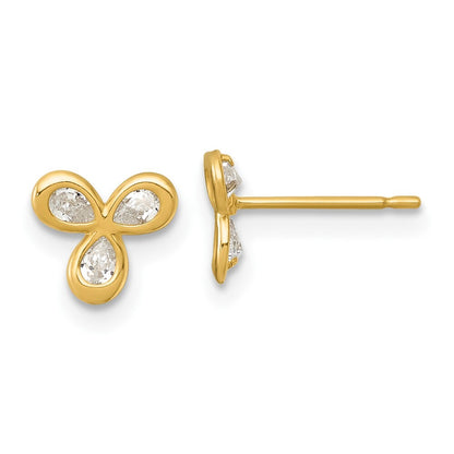 14k Yellow Gold Polished Cubic Zirconia Stud Earrings Gift for Women