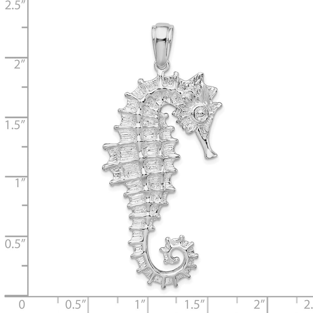 Sterling Silver Rhodium-Plated Polished and Textured 3D Sea Horse Pendant