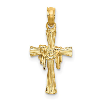 14k Yellow Gold Cross  Drape Charm Pendant for Women
