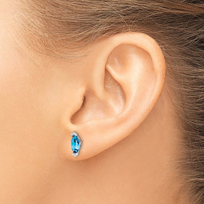 14k White Gold Marquise Blue Topaz and Diamond Stud Earrings Gift for Women