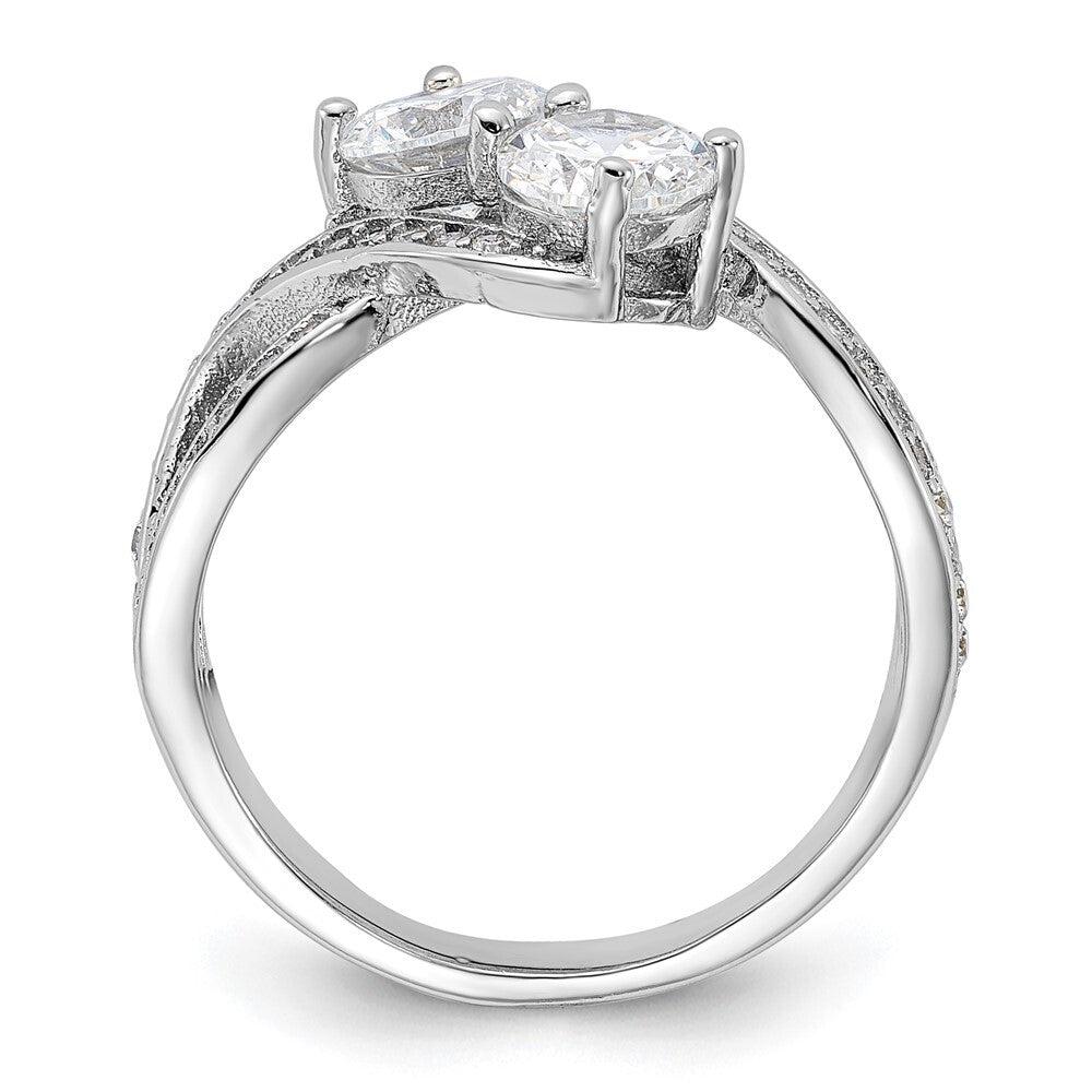 Sterling Silver Rhodium-plated Cubic Zirconia Two Stone Polished Ring Size 8