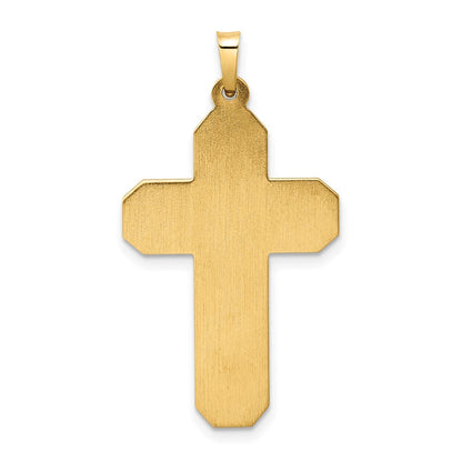 14k Yellow Gold Polished and Textured Hollow Scroll Design Double Cross Pendant