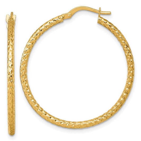 14k Yellow Gold Polished Diamond-cut Hoop Earrings Gift for Women