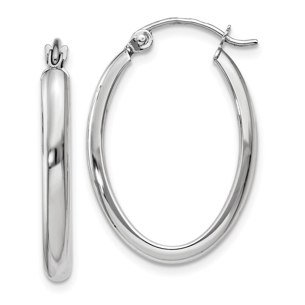 14k White Gold Polished 2.75mm Oval Tube Hoop Earrings Gift for Women