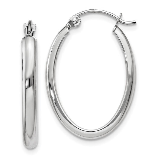 14k White Gold Polished 2.75mm Oval Tube Hoop Earrings Gift for Women