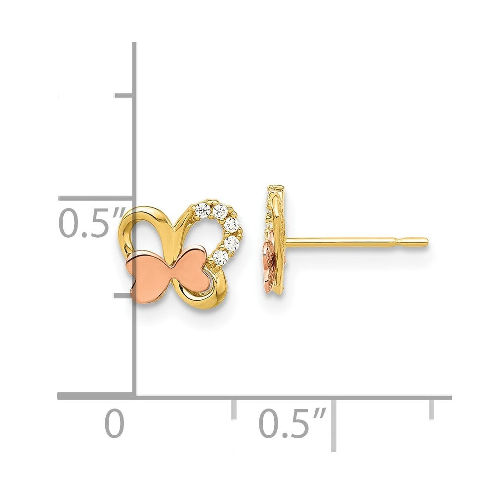 14k Two-Tone Gold Polished Cubic Zirconia Butterfly Stud Earrings