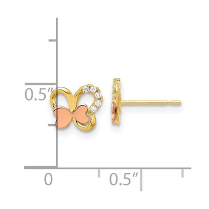 14k Two-Tone Gold Polished Cubic Zirconia Butterfly Stud Earrings