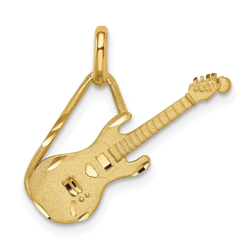 14k Yellow Gold Brushed & Diamond-cut Guitar Pendant for Women