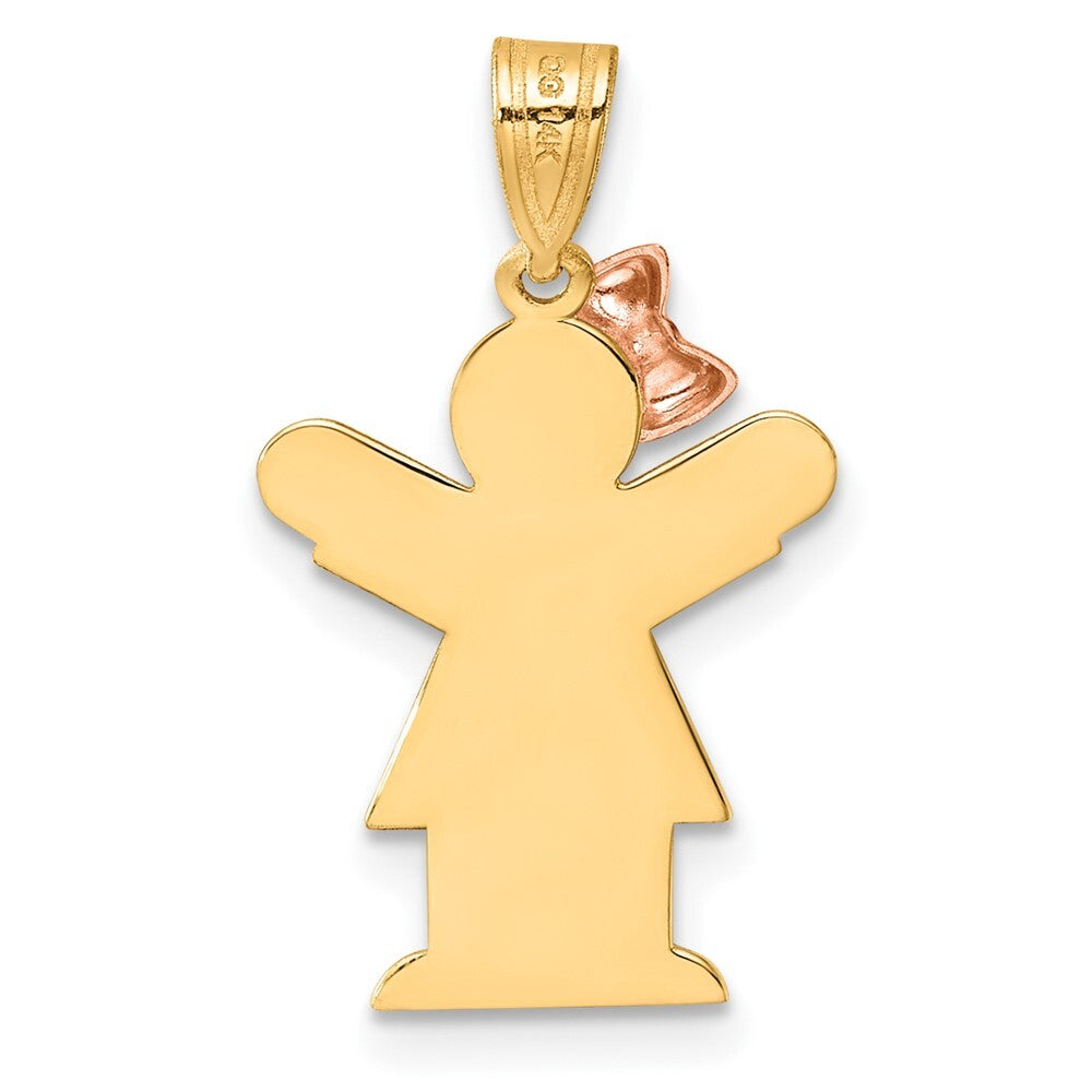 14k Two-tone Gold Small Girl on Left Engravable Charm Pendant for Women