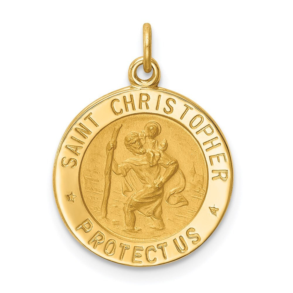 14k Yellow Gold Solid Polished/Satin Small Round St. Christopher Medal Pendant