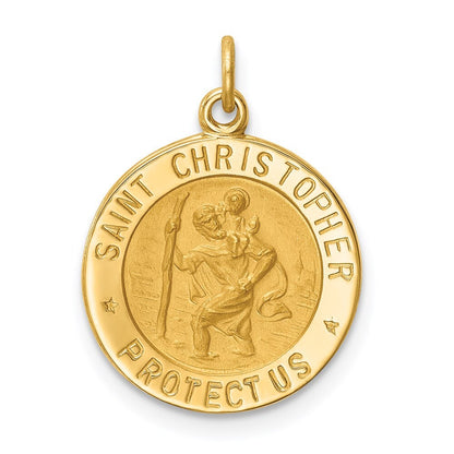 14k Yellow Gold Solid Polished/Satin Small Round St. Christopher Medal Pendant
