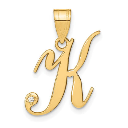 14k Yellow Gold Script Letter K Initial Pendant with Diamond for Women
