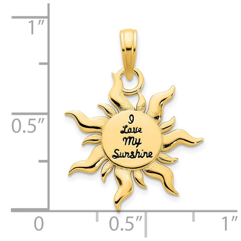 14k Yellow Gold Epoxy I LOVE MY SUNSHINE Sun Pendant