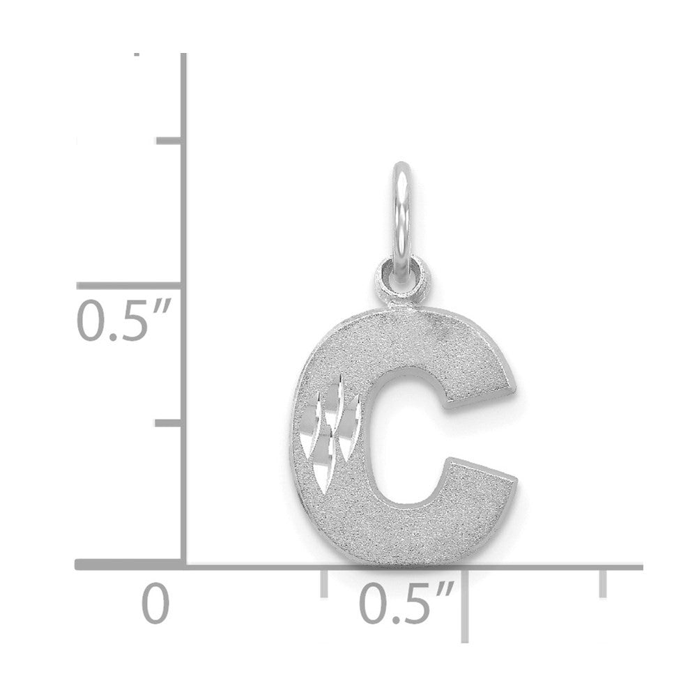 14K White Satin Diamond-cut Letter C Initial Charm