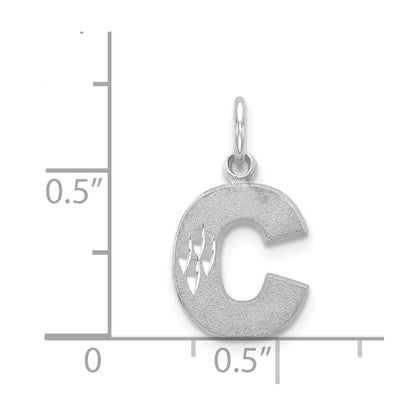 14K White Satin Diamond-cut Letter C Initial Charm