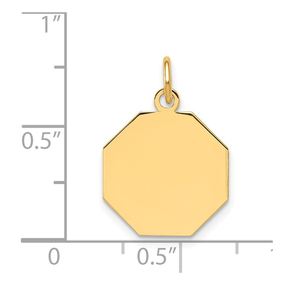 14k Yellow Gold Plain .013 Gauge Engravable Octagonal Disc Charm Pendant