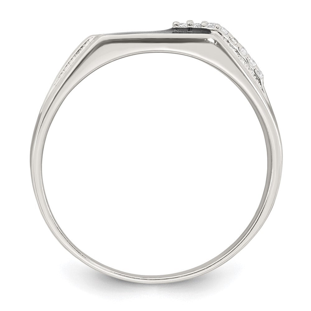 Sterling Silver Polished Black Enamel CZ Men's Signet Ring Size 10