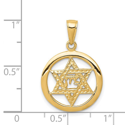14k Yellow Gold Jewish Chai In Star Of David Pendant for Women