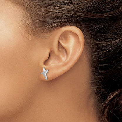 14k White Gold Hummingbird Stud Earrings Gift for Women