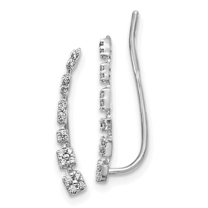 14k White Gold Diamond Graduated Ear Climber Stud Earrings Gift for Women