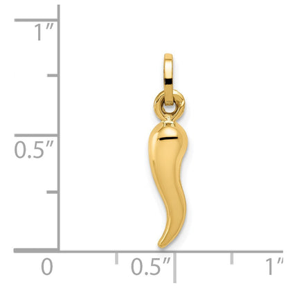 14k Yellow Gold Hollow Italian Horn Charm Pendant for Women