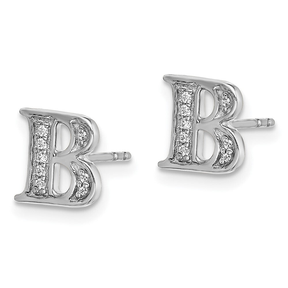 14k White Gold Diamond Initial B Stud Earrings Gift for Women