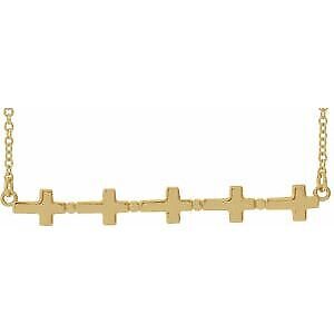 14k Yellow Gold Sideways Cross Bar Pendant Necklace 18"