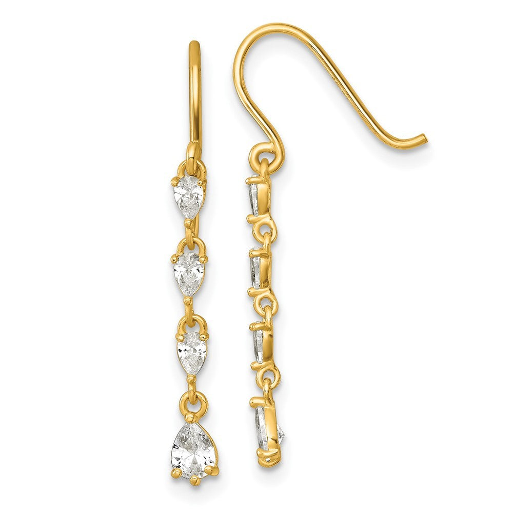 14k Yellow Gold Polished Fancy Pear-shape CZ Dangle Shepherd Hook Earrings
