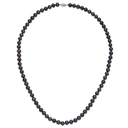 Sterling Silver 8-9mm Black Freshwater Cultured Pearl 28 inch Necklace